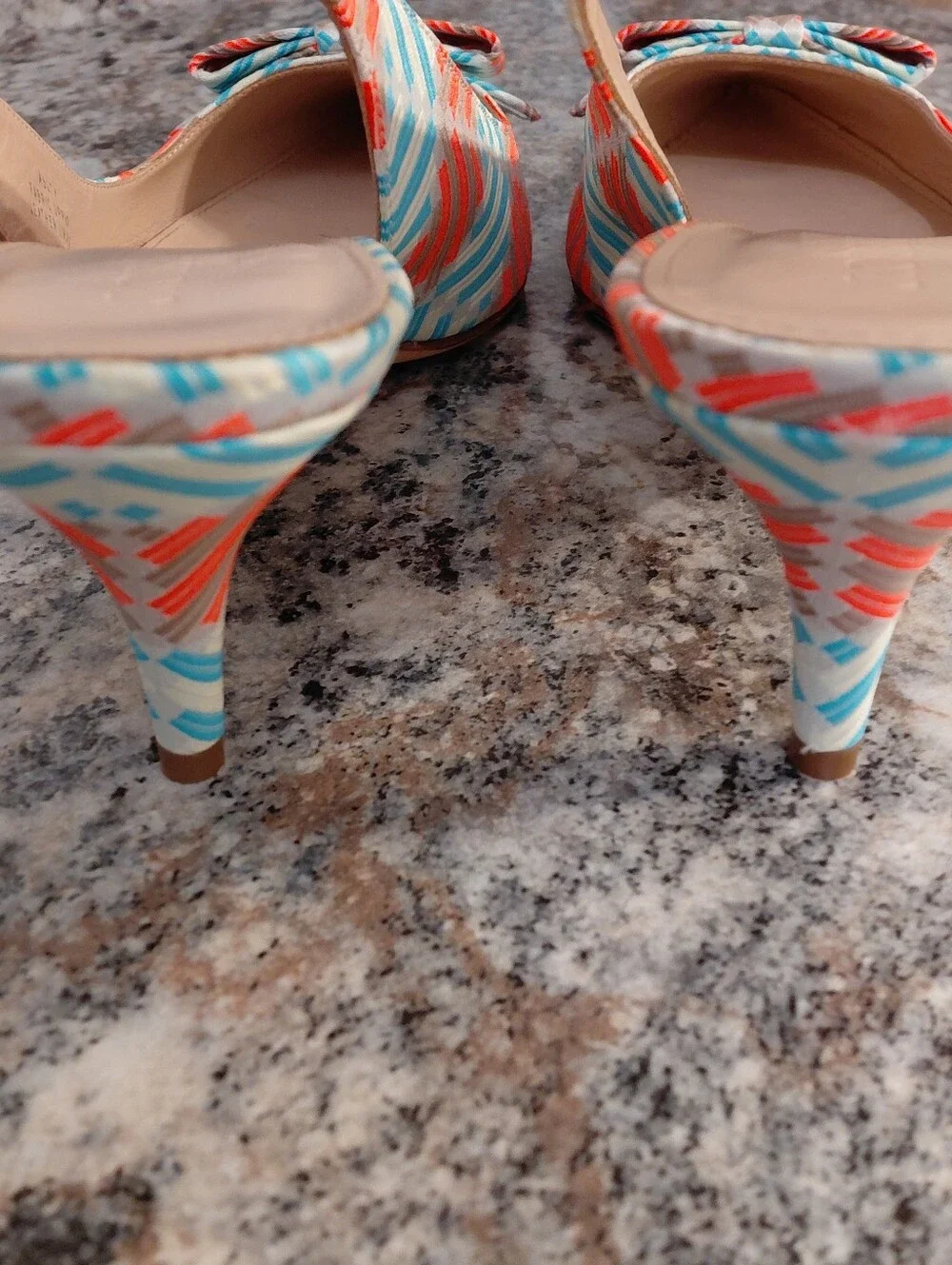 J. Crew Teal & Coral Leather Slingback Heels With A Bow